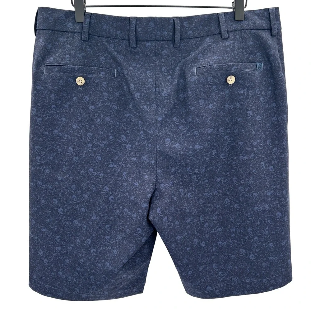 Peter Millar‎ Mens Navy Blue Skull Rose Print Performance Golf Shorts Size 36